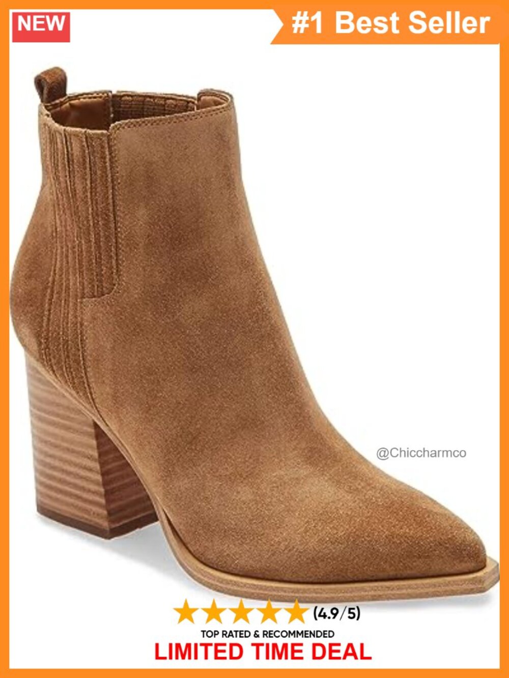 Pointed Toe Chunky Stacked Heel Faux Suede Ankle Booties